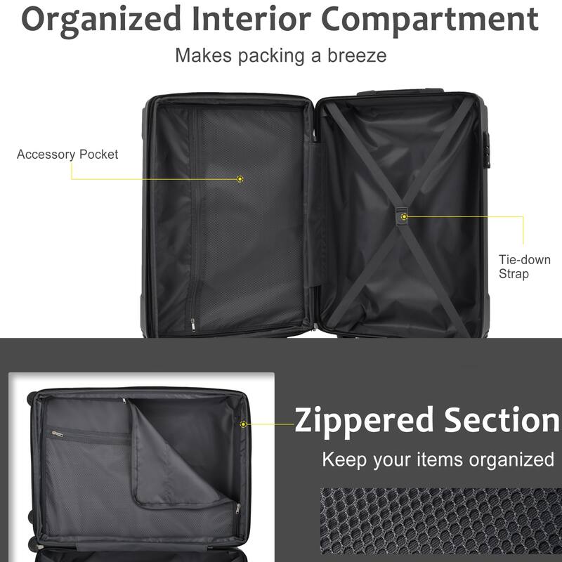 Luggage 3 Piece Sets Expandable Hardside Lightweight Suitcase with Double Spinner Wheels TSA Lock, for Men and Women