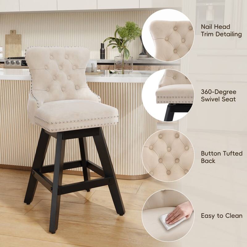 Swivel Velvet Leisure Counter Bar Stools Set of 8