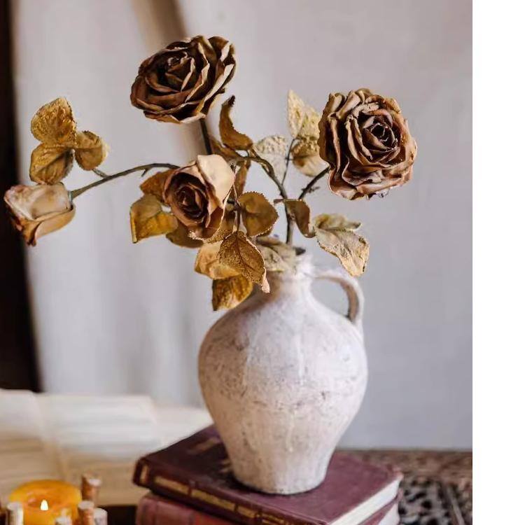 RusticReach French Dried Look Faux Rose Stem 26" Tall - Cocoa - [A]-One Stem