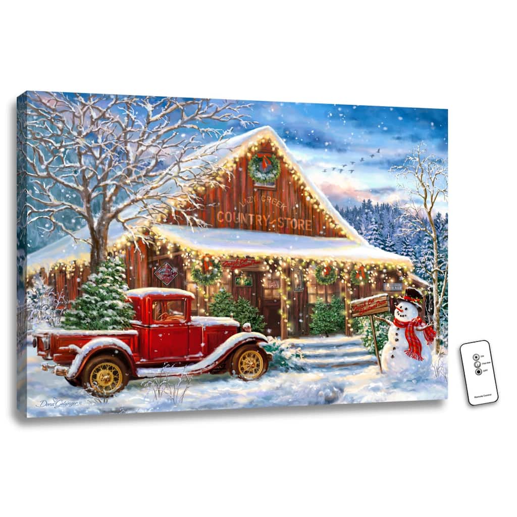 18" x 24" White Blue Country Store Christmas Wall Art Remote Control