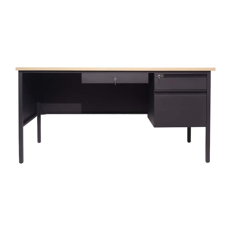 Commercial Right Side Single Pedestal Desk with 3 Locking Drawers