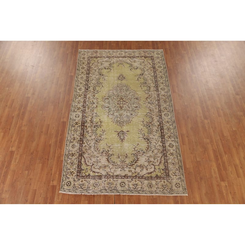 Light Green Anatolian Distressed Vintage Area Rug Handmade Wool Carpet - 5'6"x 9'2"