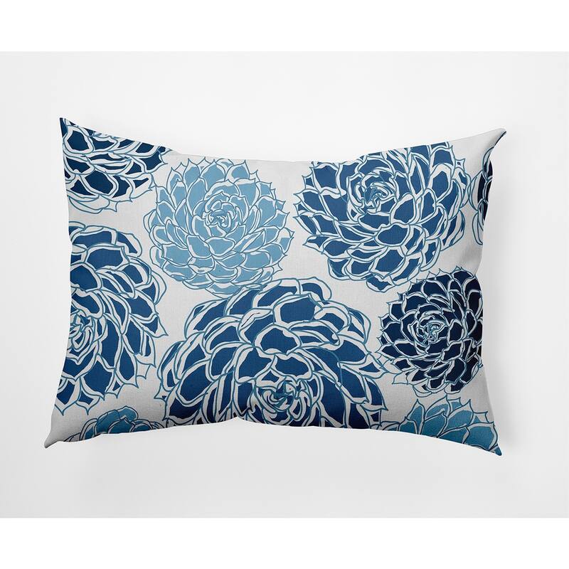 Olivia Floral Print Outdoor Pillow - 14" X 20" - Blue