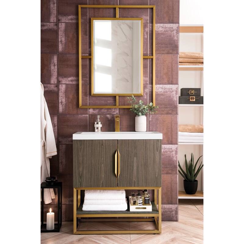 James Martin Vanities Columbia 31.5" Single Vanity, Ash Gray with White Glossy Composite Stone Top