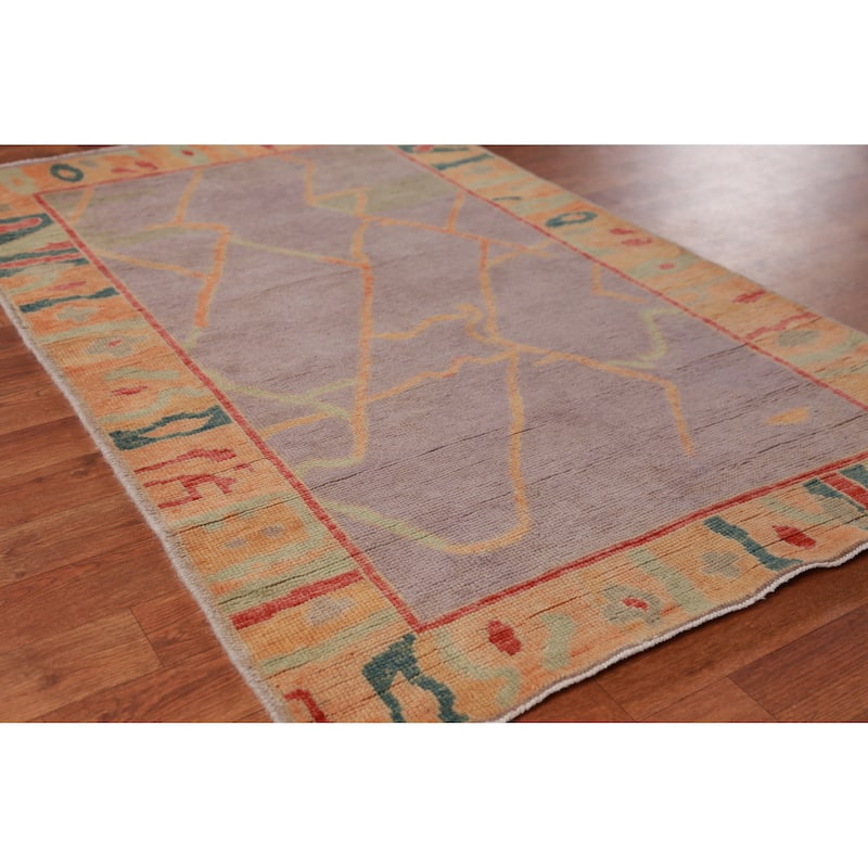Hand Knotted Oriental 100% Wool Carpet Transitional Geometric Purples Oushak Area Rug - 4' 9'' X 3' 0''