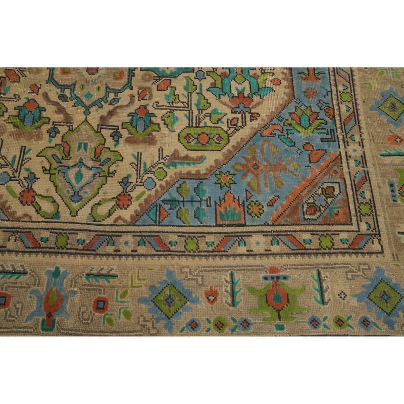 Hand Knotted Oriental 100% Wool Carpet Traditional Floral Brown Tabriz Area Rug - 9' 4'' X 6' 3''