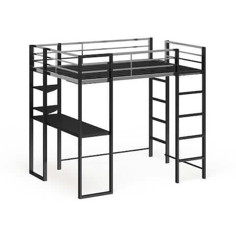 Furniture of America Boor Modern Black Metal Loft Bed with Workstation