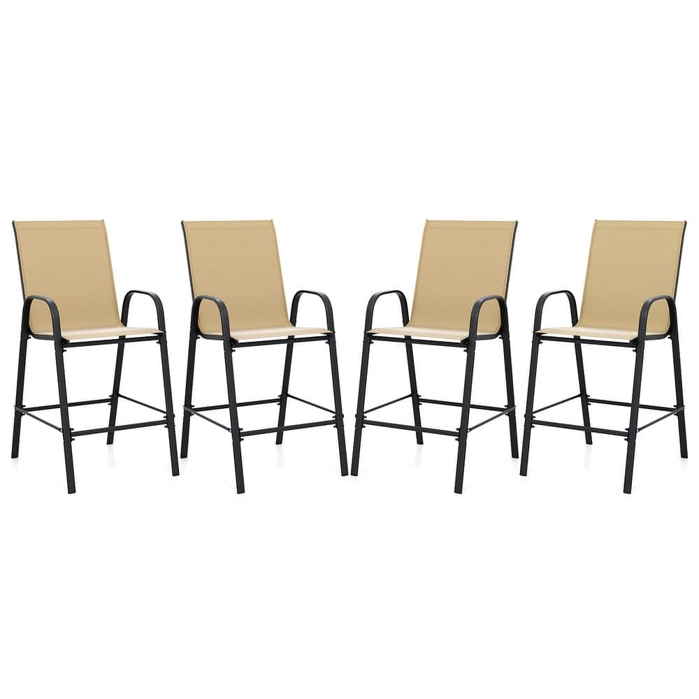Gymax 4PCS Outdoor Bar Stools 29'' Fabric Bar Height Stools w/