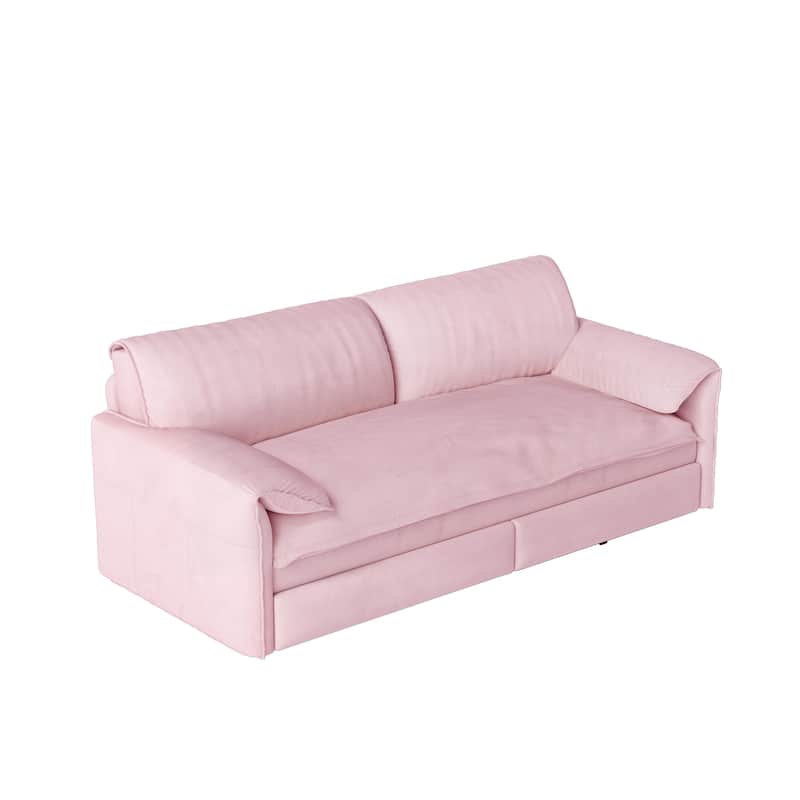 3-in-1 Convertible Velvet Sofa Bed with Side Pocket Storage, Pull-Out Queen Sleeper Sofa, Chaise Lounge Loveseat