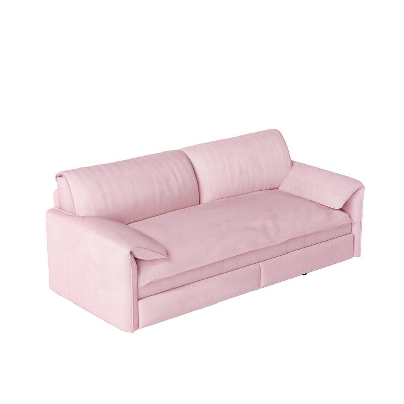 66" Queen Velvet Pull Out Sofa Bed w/ Side Storage Multi-Functional Loveseat Bed for Living Room Office - Pink