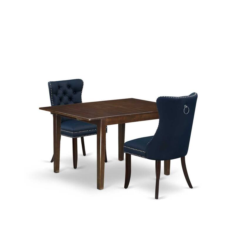 HomeStock 3-Pc Mahogany Finish Rectangular Solid Wood Top with Butterfly Leaf Dining Table Set