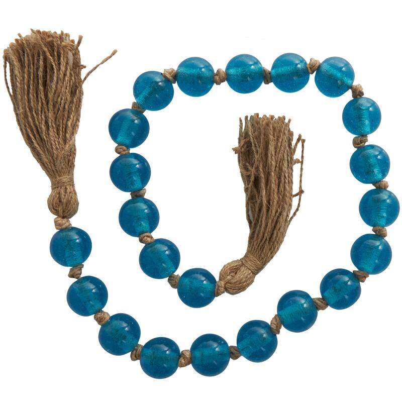 Glass Handmade Round Frosted Beaded Garland with Tassel with Knotted Brown Jute