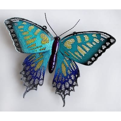 Metal Butterfly In Blues Wall Decor