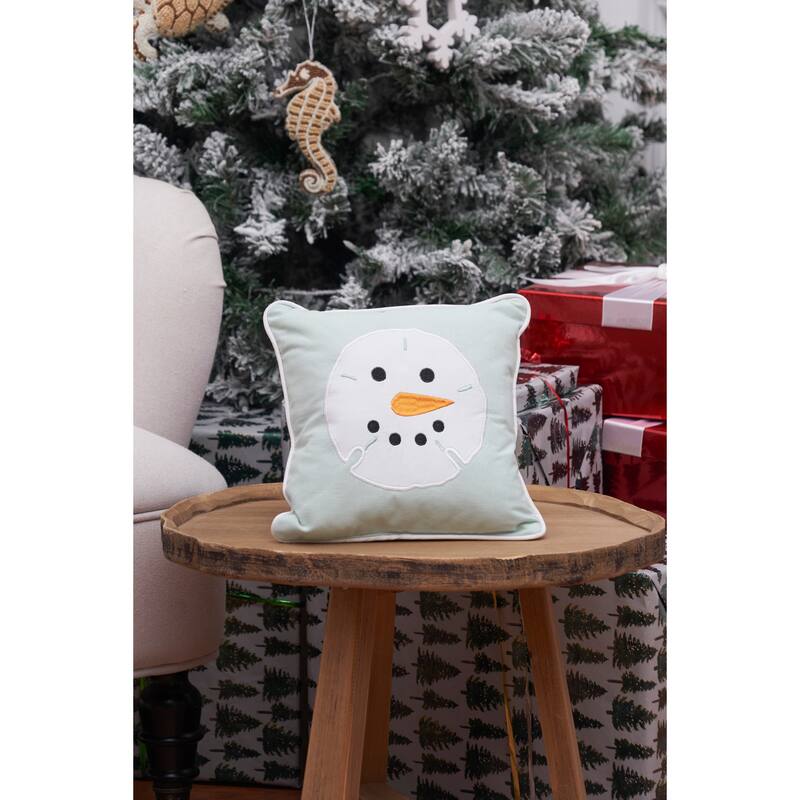 Sand Dollar Shaped Snowman Christmas Accent Pillow, 10" x 10"