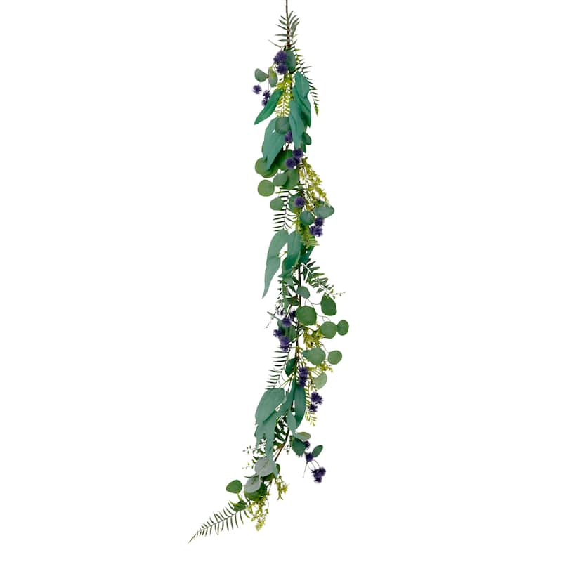 Puleo International 60" Artificial Eucalyptus Spring Garland, Green/Purple