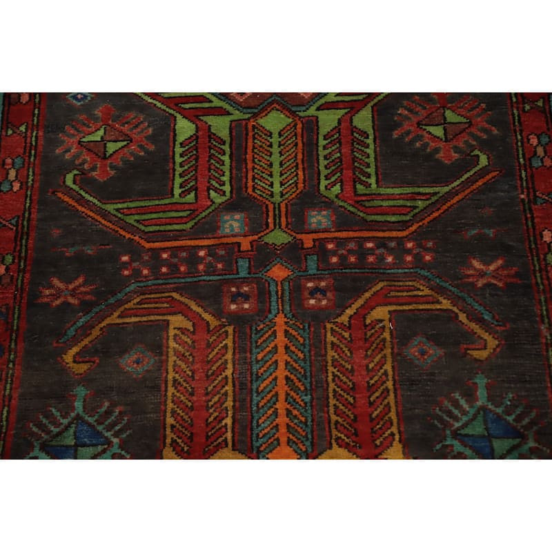 Hand Knotted Oriental 100% Wool Carpet Traditional Tribal Greys & Charcoal Ardebil Runner Rug - 11' 2'' X 3' 3''