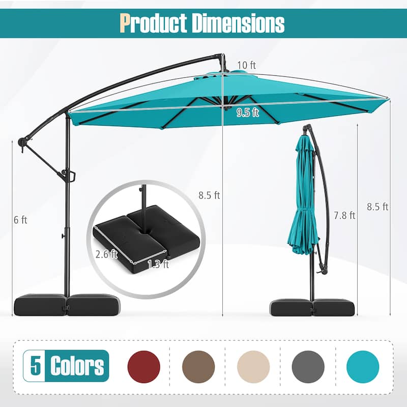 10 Feet Patio Offset Umbrella with Weighted Base 360° Tilt Cantilever Shade for Deck and Garden
