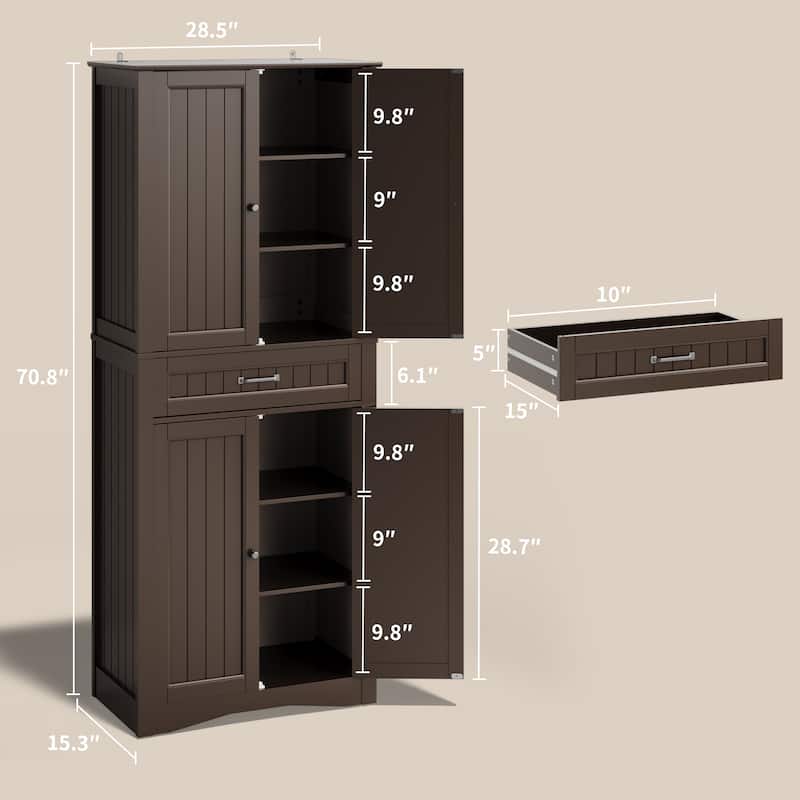 71'' Kitchen Pantry Storage Cabinet, Freestanding Pantry Organizers and Storage Cabinet with 4 Doors and 4 Adjustable Shelves