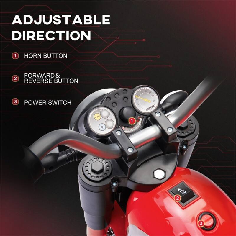 Red Kids Electric Motorcycle Ride-On with Rechargeable Battery and Working Headlights - 28.25"L x 22.5"W x 22"H