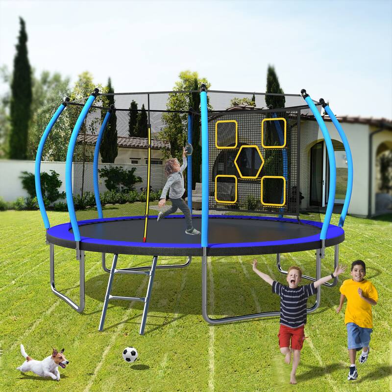 12FT Trampoline, Outdoor Trampolines for Kids and Adults, Recreational Trampoline with Enclosure Net Ladder