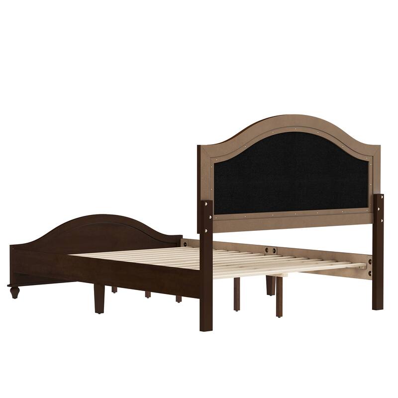 Modern Wooden Upholstered Platform Bed Frame Queen/King Size with Headboard