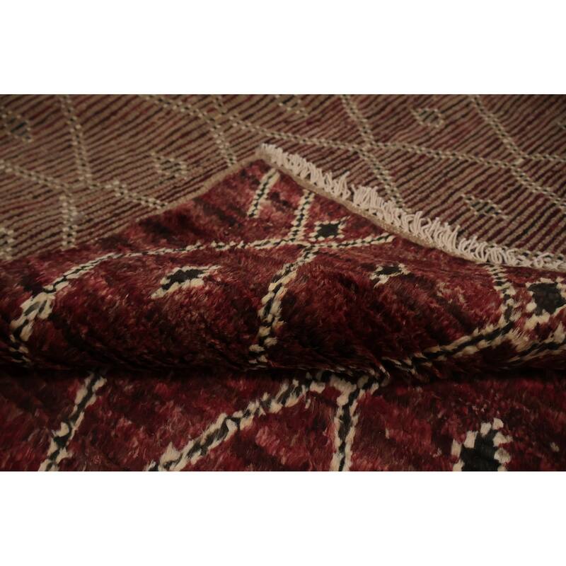 Hand Knotted Oriental 100% Wool Carpet Modern All-Over Red Moroccan Area Rug - 10' 0'' X 6' 6''