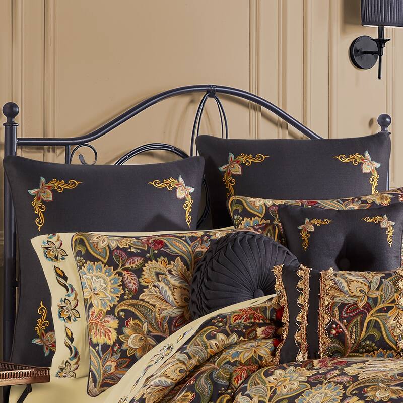 Five Queens Court Stefania Euro Sham - Black - Euro Square