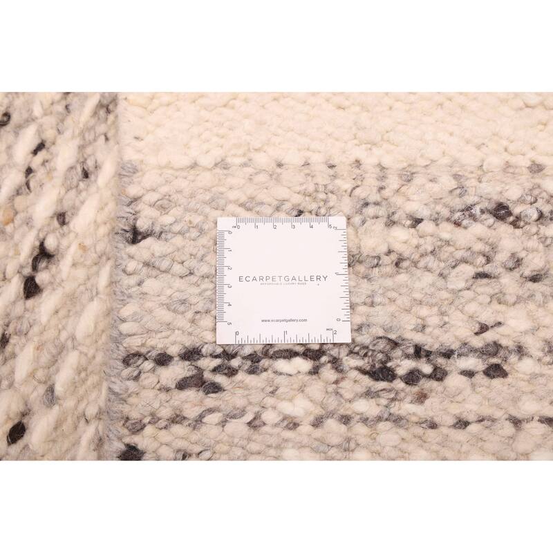 ECARPETGALLERY Hand Woven Looma Ivory Wool Rug - 7'10 x 9'10