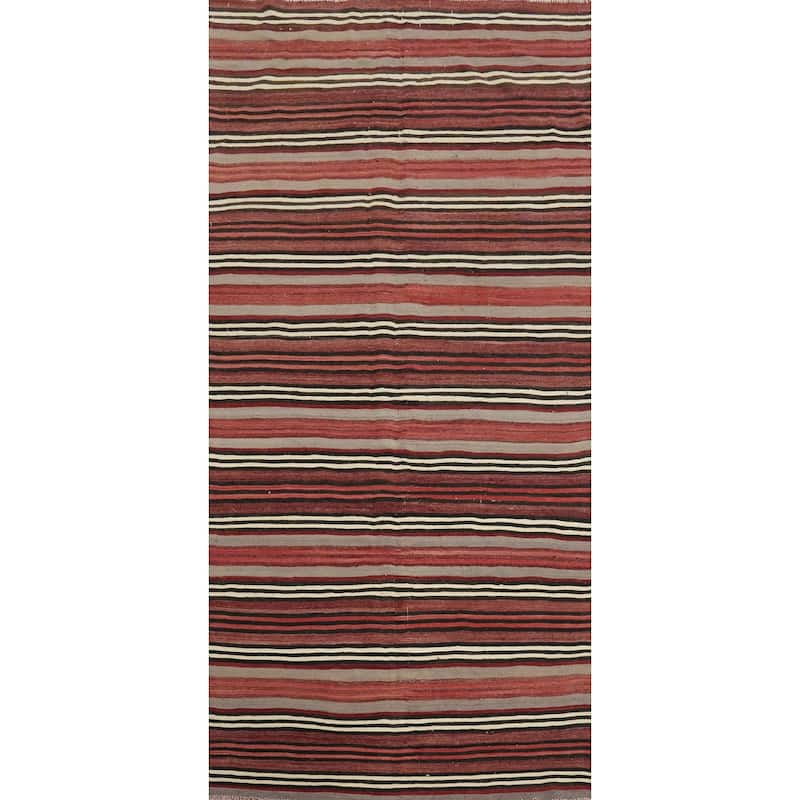 Hand Woven Oriental 100% Wool Carpet Southwestern Geometric Red Kilim Area Rug - 10' 4'' X 4' 7''