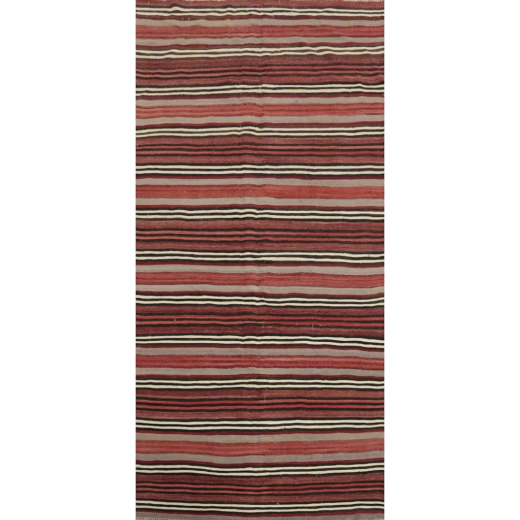 Hand Woven Oriental 100% Wool Carpet Southwestern Geometric Red Kilim Area Rug - 10' 4'' X 4' 7''