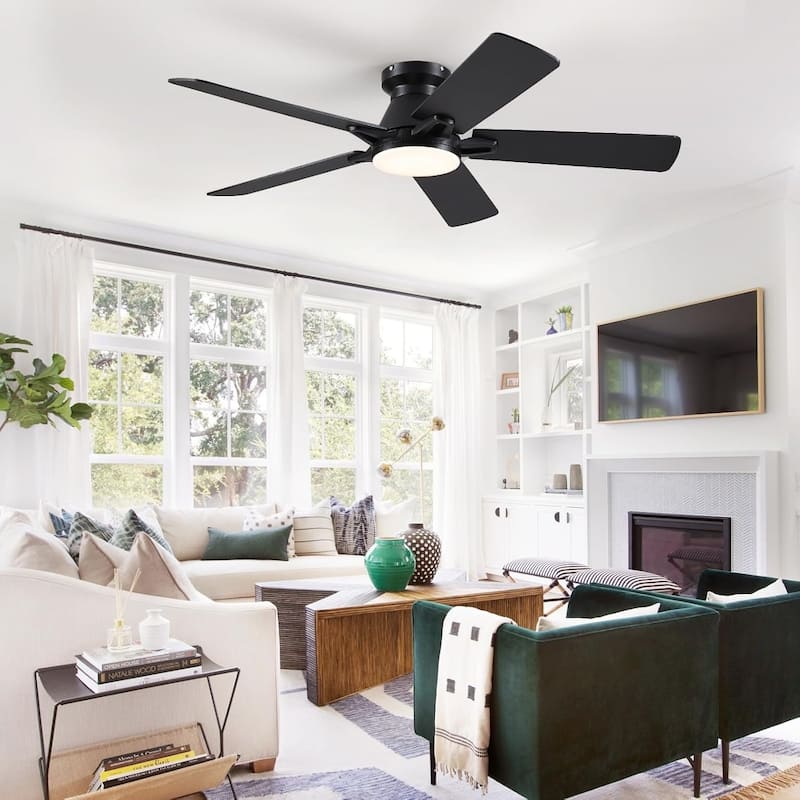 52 Inch Ceiling Fan with Light and Remote,Flush Mount Ceiling Fan,5 Dual Side Blades - 52 Inches