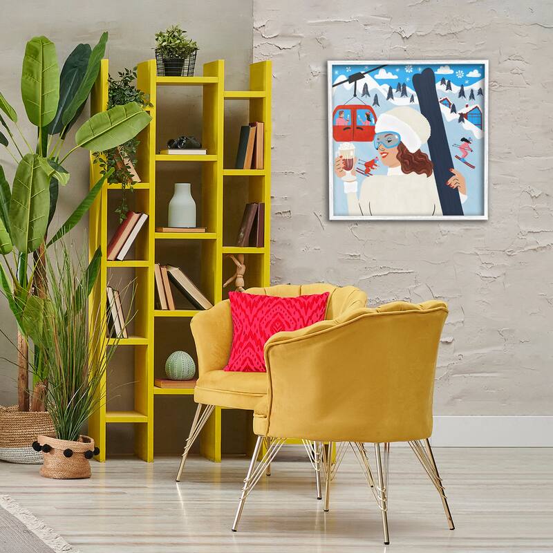 Stupell Sipping Cocoa on Ski Lift Framed Giclee Art Design By Carrie Cantwell