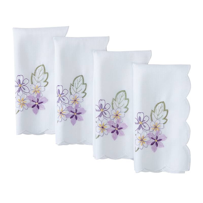 Spring Hydrangea Floral Cutwork Napkins, Set of 4 - 17x17 - Set of 4