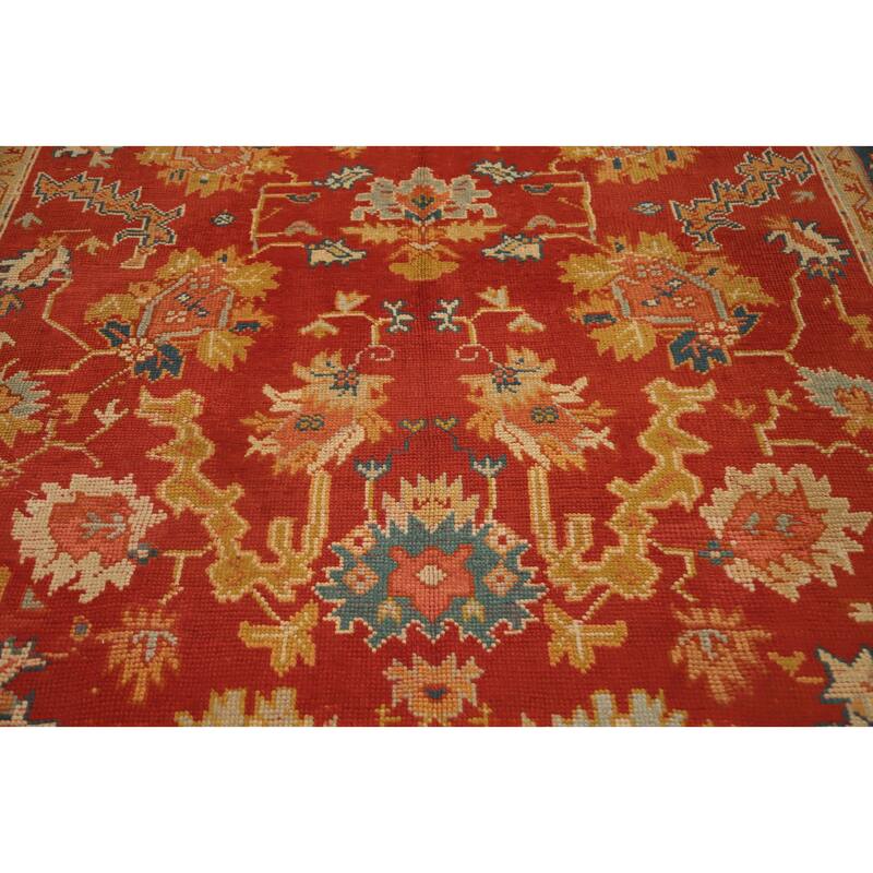 Hand Knotted Oriental 100% Wool Carpet Transitional Floral Oranges & Rust Oushak Area Rug - 11' 4'' X 8' 8''