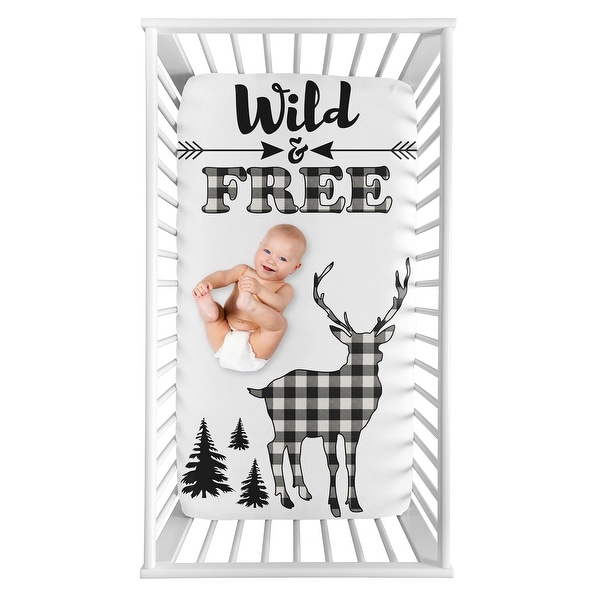 Black White Woodland Deer Collection Boy Photo Op Fitted Crib Sheet - Buffalo Plaid Check Rustic Country Farmhouse Lumberjack. Opens flyout.