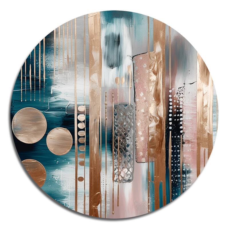 Designart "Soft Colors Shapes And Lines Marble IV" Abstract Marble Metal Round Wall Art