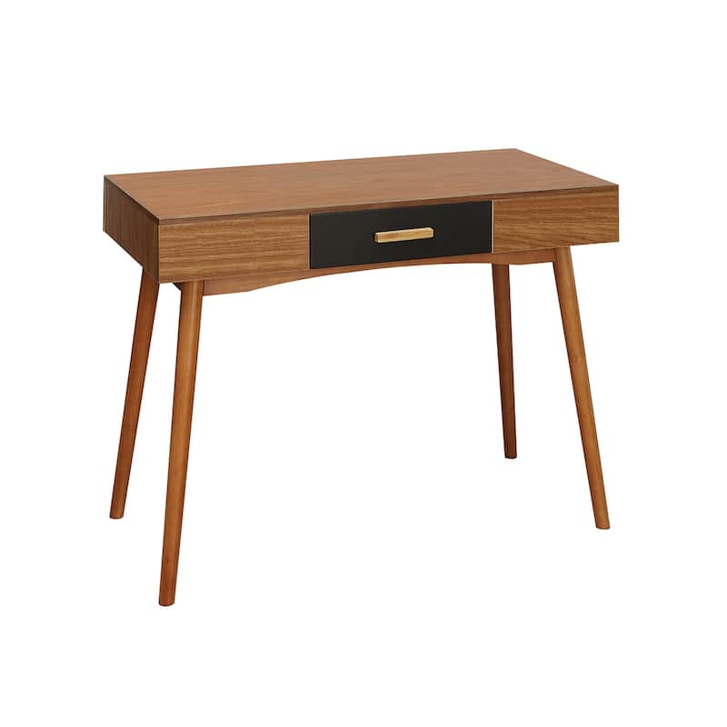 Classic 1 Drawer Desk - White & Light Oak, Solid Wood Legs, Compact Home Office Desk