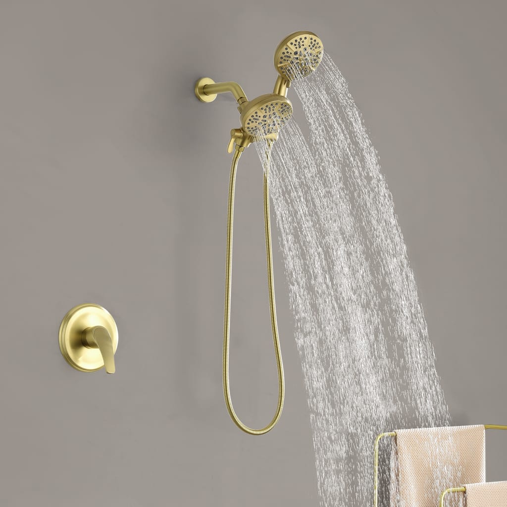 Modland 12-Setting Dual Head Shower System Pressure Balance Valve with Handheld & Rain Spray Anti-Scald Faucet Set