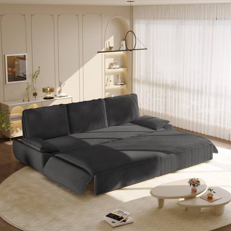 94.5" King Size Corduroy Convertible Pull Out Sofa Bed