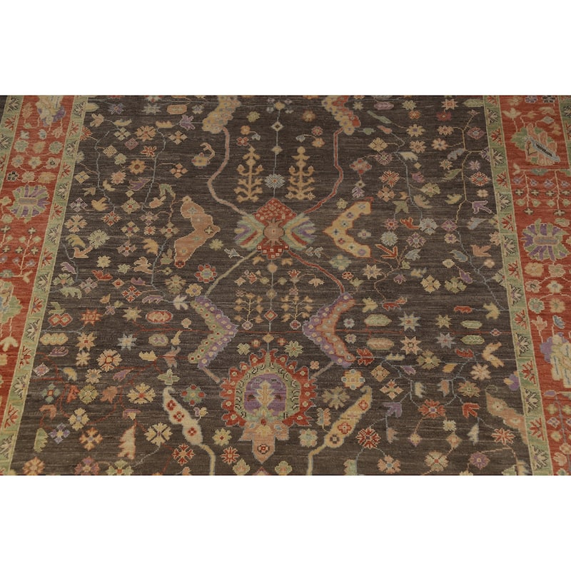 Hand Knotted Oriental 100% Wool Carpet Transitional All-Over Greys & Charcoal Oushak Area Rug - 12' 3'' X 9' 4''