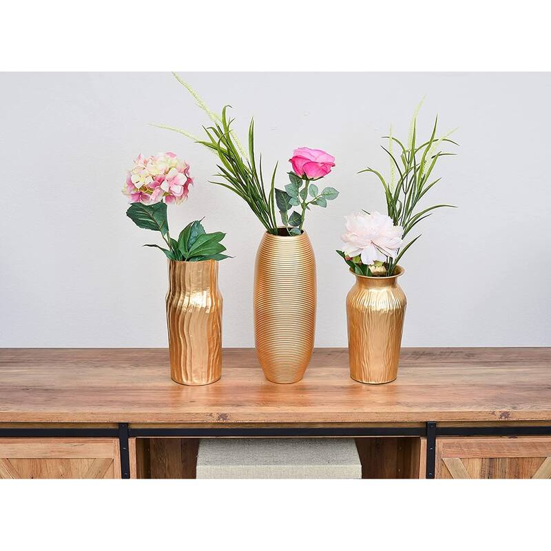 Berkware Gold Elegant 12" Tall Wavy Textured Decorative Centerpiece Vase