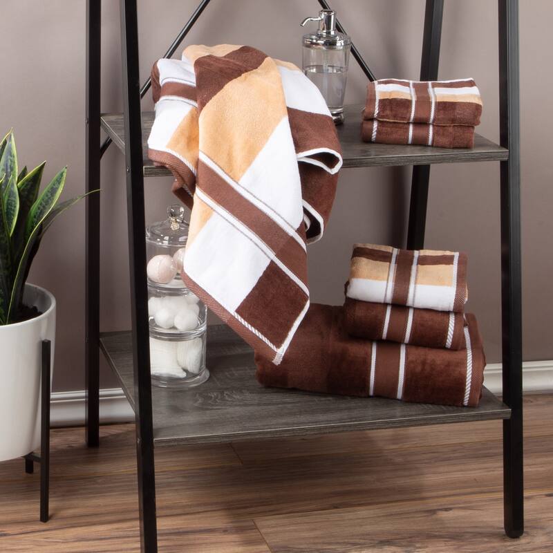 Towel Set with Bath Towels, Hand Towels, and Wash Cloths - Solid and Striped Towels by Lavish Home