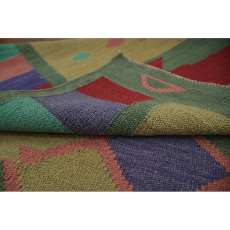 Hand Woven Oriental 100% Wool Carpet Southwestern Tribal Green Kilim Runner Rug - 11' 8'' X 4' 0''