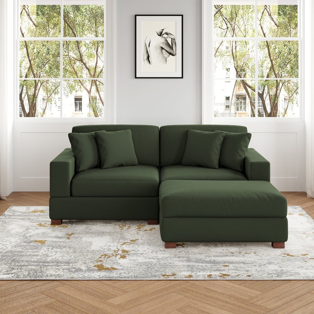 Ella 82" W/ 118" W Corduroy Modular Sectional Sofa with Ottoman