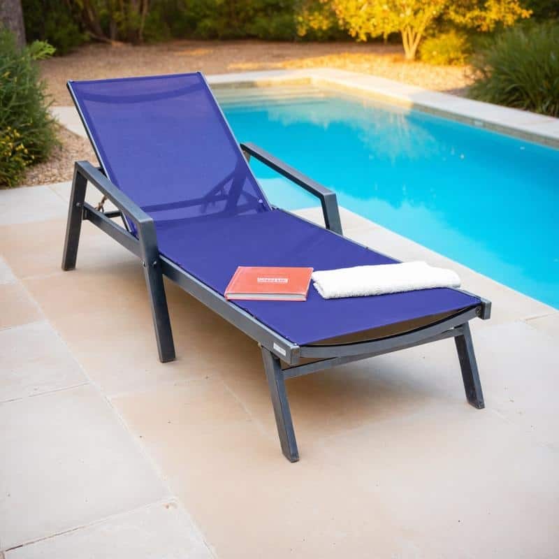 Marlin Outdoor Sun Chaise Lounge Chair with Arms - Stackable Mesh Recliner for Pool, Beach, Patio, Garden, Deck or Backyard