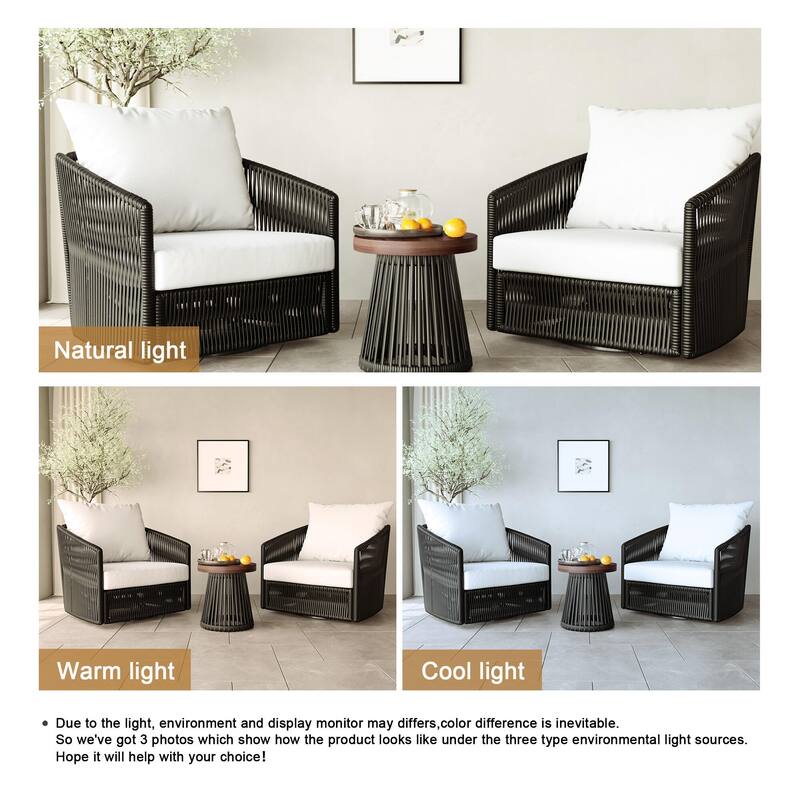 3-piece Cushioned Swivel Patio Wicker Furniture Set Outdoor Rattan Bistro Set