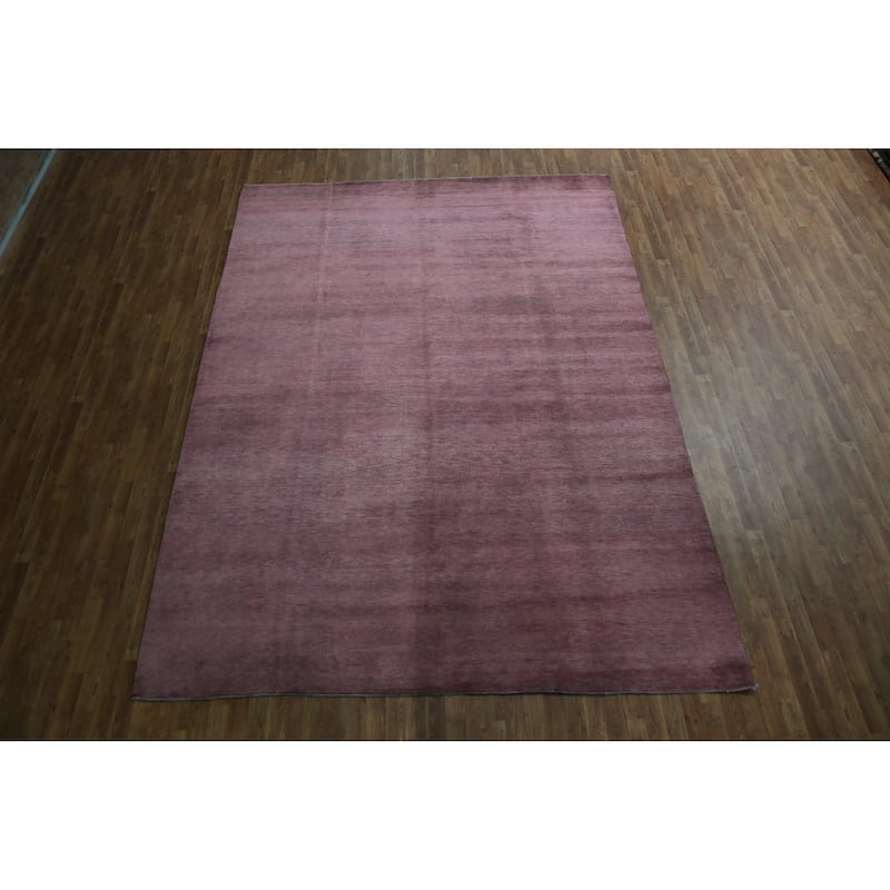 Hand Knotted Oriental 100% Wool Carpet Modern Solid Purples Gabbeh Area Rug - 12' 0'' X 8' 10''