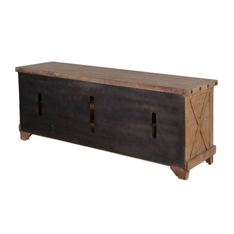 Anva TV Media Console, Shelves, Doors, Light Brown Mahogany, 64 Inch