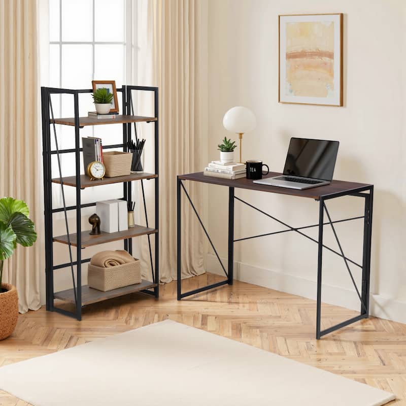 Homylin Folding Desk, Space-Saving Writing Table with Metal Frame