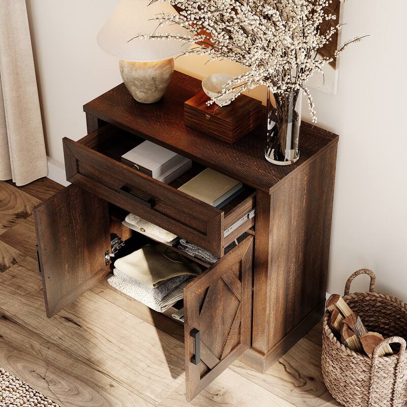 5 Tier Bookcase with Barn Door,73.3" Tall Open Storage Bookshelf